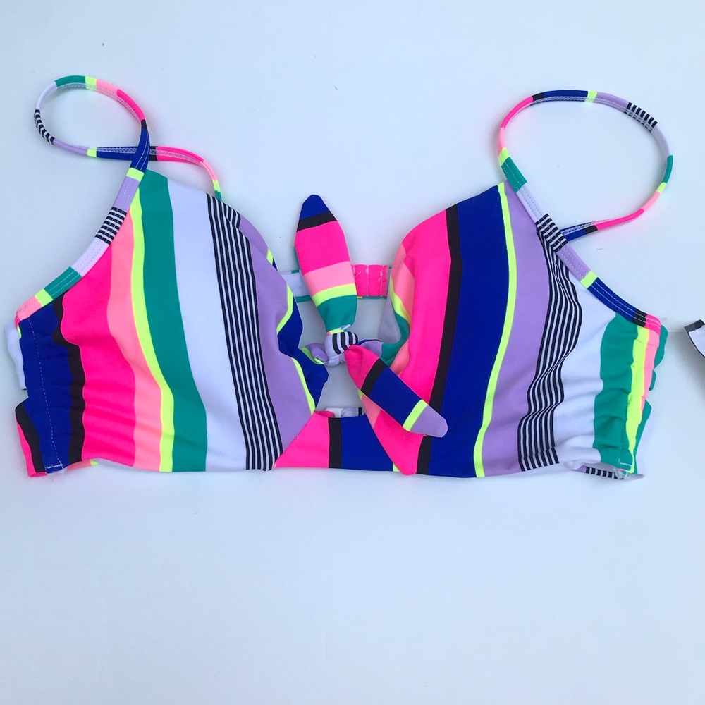 No Boundaries Multi Color Striped Bikini Top